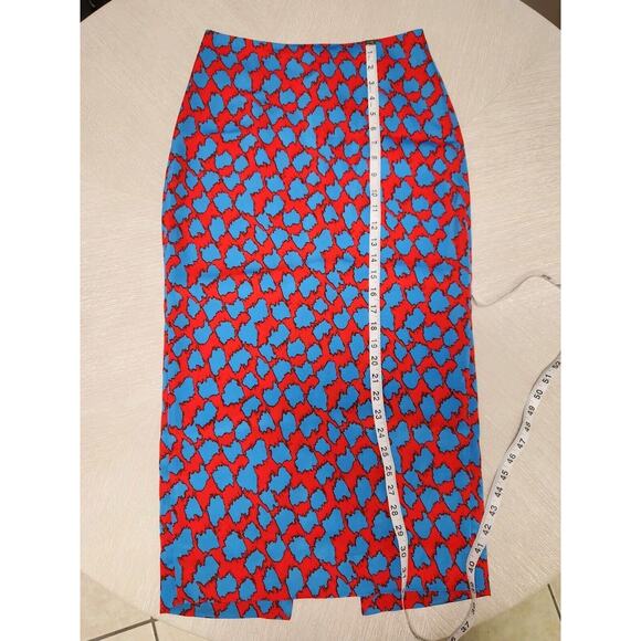Diane Von Furstenberg Women's Printed Pencil Midi Skirt Slit Red Blue Size 4 - Picture 7 of 10